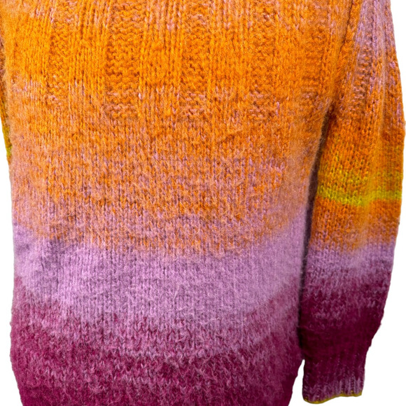 Anthropologie Ombre Chunky Sweater Womens XXS Orange Pink Pullover Mock Neck - Picture 5 of 12